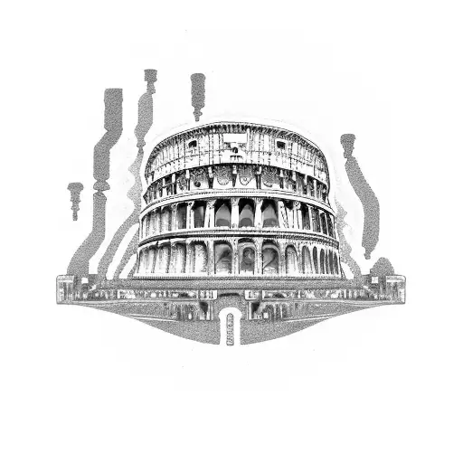 A Gym-inspired Tattoo With Weights Shaped Like The Colosseum And A Treadmill As The Roman Aqueducts