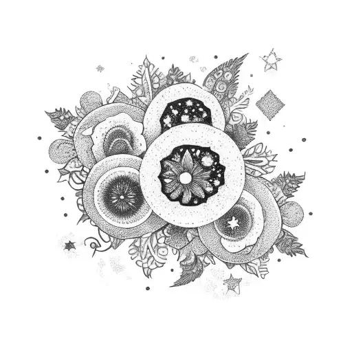 Straight Line Of Flowers With Stars Moon And Sparkles