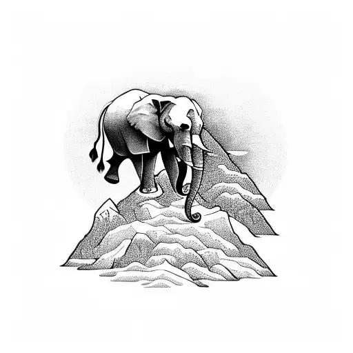 A Majestic Elephant Standing On Top Of A Mountain Peak Surrounded By A Dense Forest