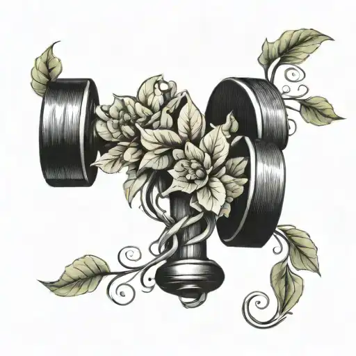 A Stylized Dumbbell Intertwined With A Vine Of Fresh Vegetables