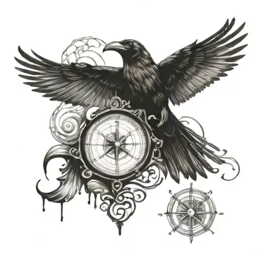 Raven Flying With A Compass
