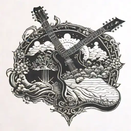 Incorporate A Detailed Guitar Fretboard With Intricate Designs Into A Fantasy Rpg Landscape