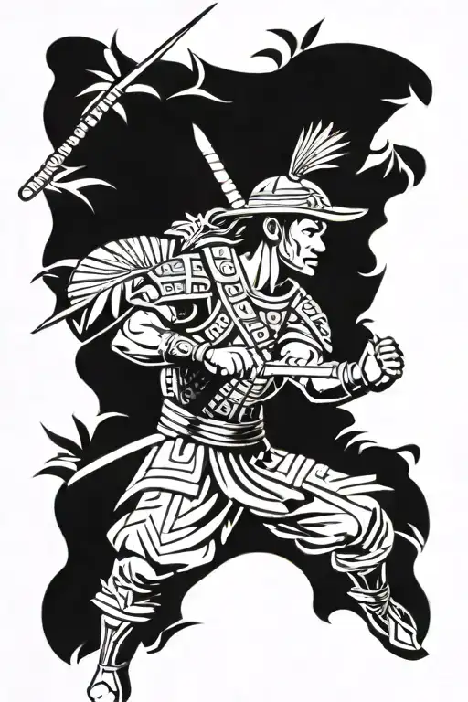 Stencil Of Filipino Warrior In The Jungle