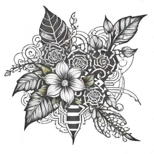 A Tattoo Design Combining Intricate Plant Patterns With Circuitry Elements