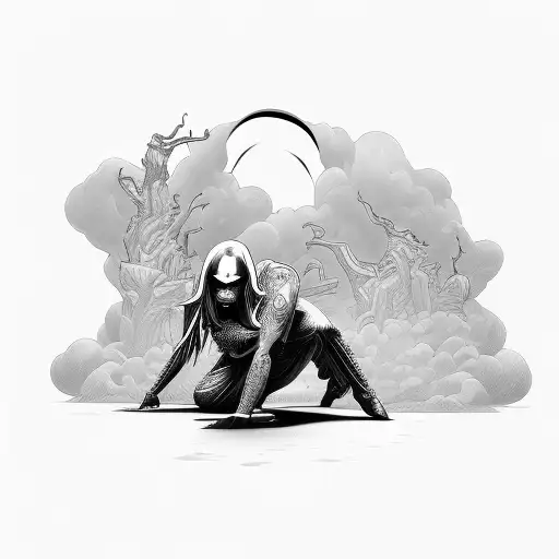 In The Shadow Lightning Angel Behind Him