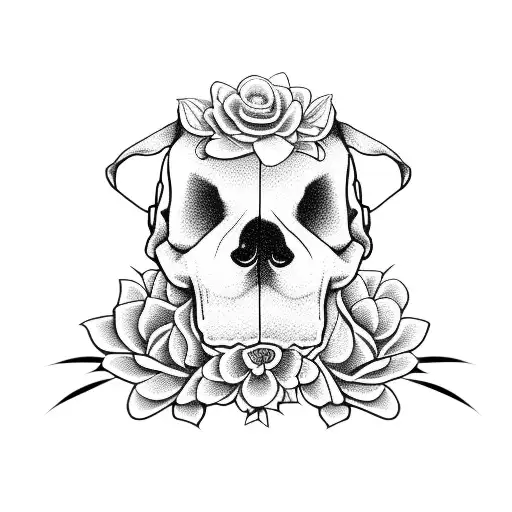 Dog Skull With Flower Ears