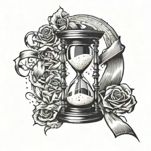 Broken Hour Glass With Cancer Ribbon And Marshall Engraved On Top