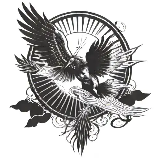 Icarus Below A Sun With 6 Rays Shining