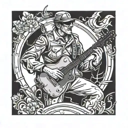 Design A Tattoo Featuring A Soldier Playing A Guitar