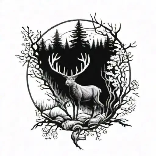 Hunting Deer Forest Surrounded