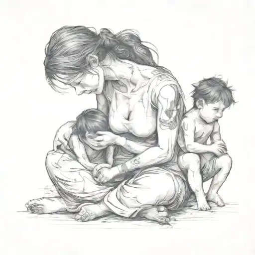 The Girl Is Guarding Her Child