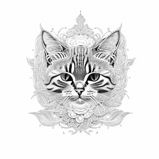 Grey Tabby Cat Surrounded By Intricate Floral Patterns