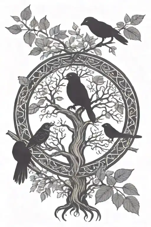 Tree Of Life With Monkey And Crow