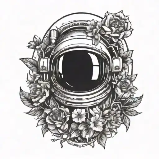 Astronaut With Broken Helm And Flowers Rising From This Helm