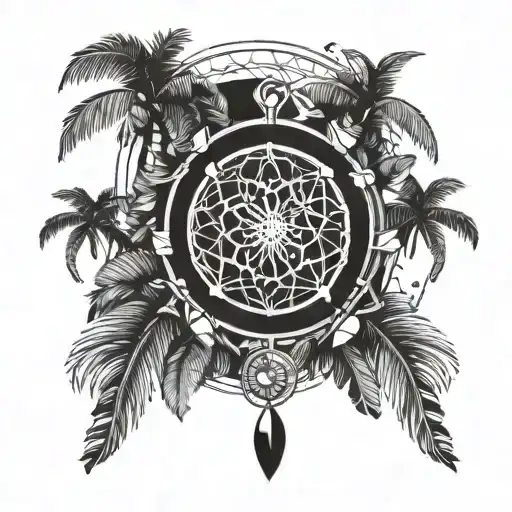 Dream Catcher In Hawaiian Style Shark Palm Trees