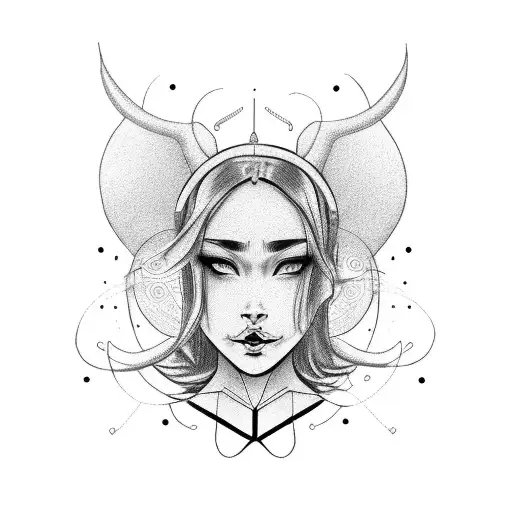 Half Of The Face Of A Beautiful Girl Being Covered By A Taurus Mask