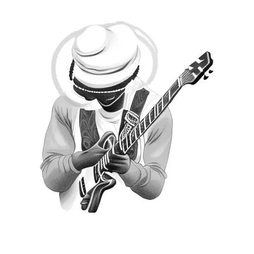 A Black Man Playing A Guitar With A Storm In The Sky