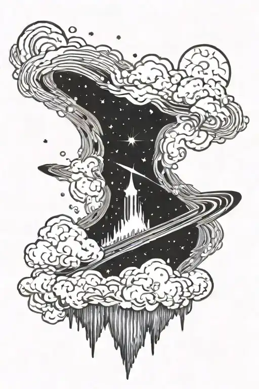 A Blackwork Tattoo Of A Galaxy Merging With The Northern Lights