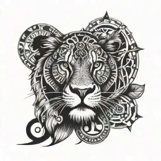 Lion And Massonian Eye And Dollar Symbol And Banknotes