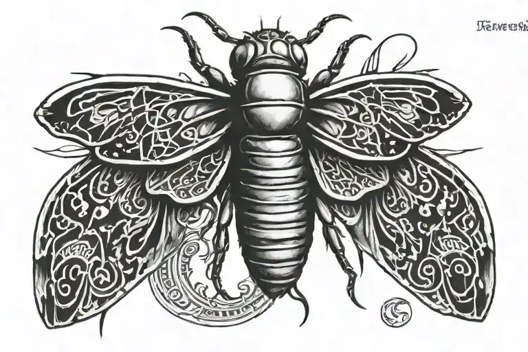 Cicada Tattoo In Gothic Style On Neck With Egyptian Symbols