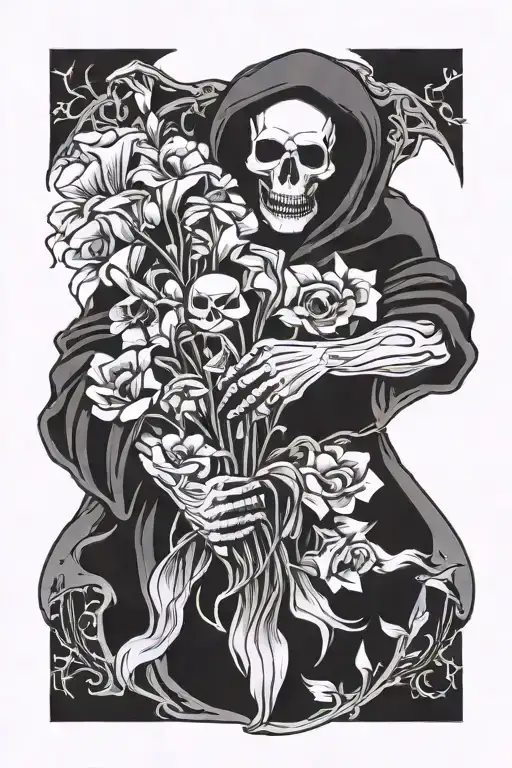 Grim Reaper Holding Flowers And Free Hugs Sign