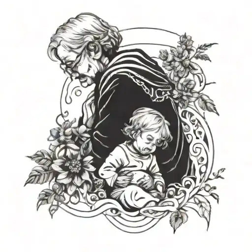 Grandma And Kid Outline