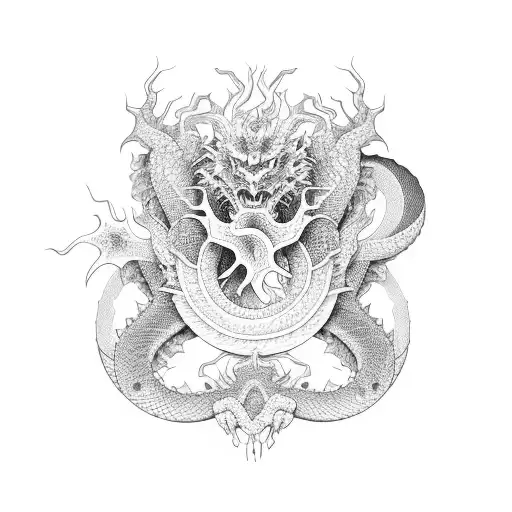 Japanese Dragon With Moon