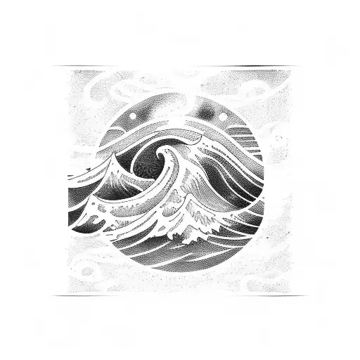 Ocean Wave Outline With Space Objects Above