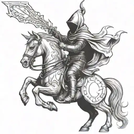 A Hooded Knight Wielding A Fire Sword While Riding A Capricorn