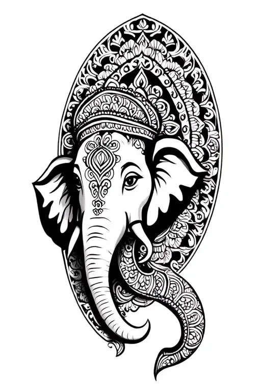 Ganesha Elephant Head With Ornamental Mandala Style Oval Design