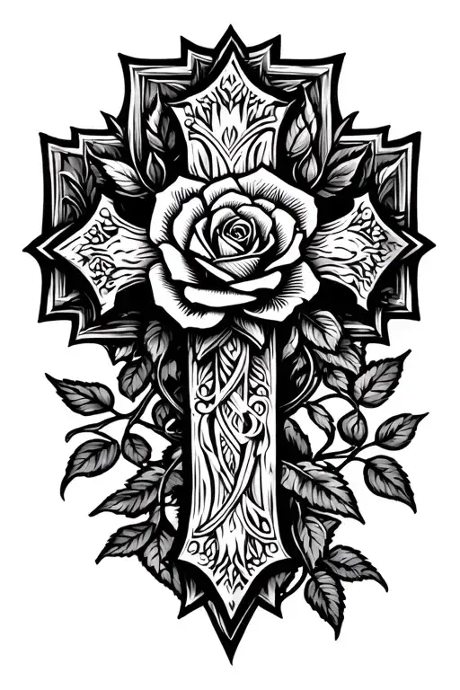 Western Cross Surrouned By Rose