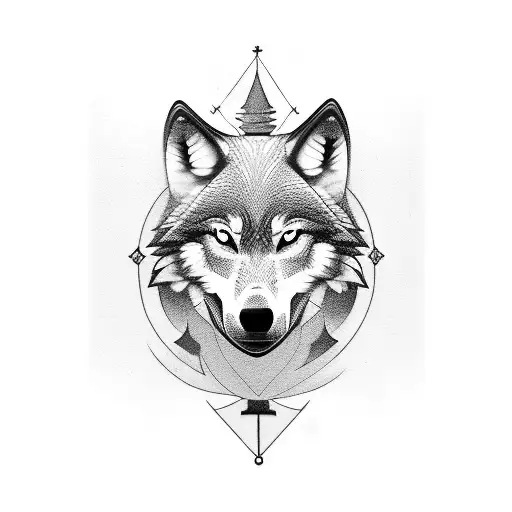 A Blackwork Tattoo Of A Wolf Walking Through The Streets Of Crete