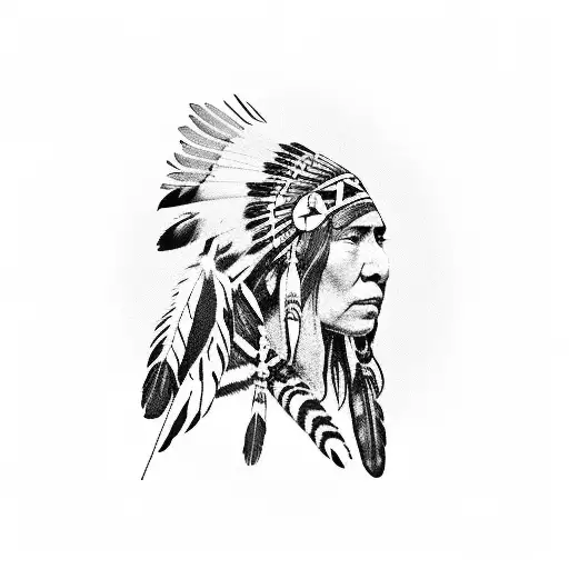 Native American Woman With Feathers Looking To The Right