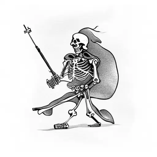 Skeleton Soldier Carrying Flag And Rifle Running Into Battle