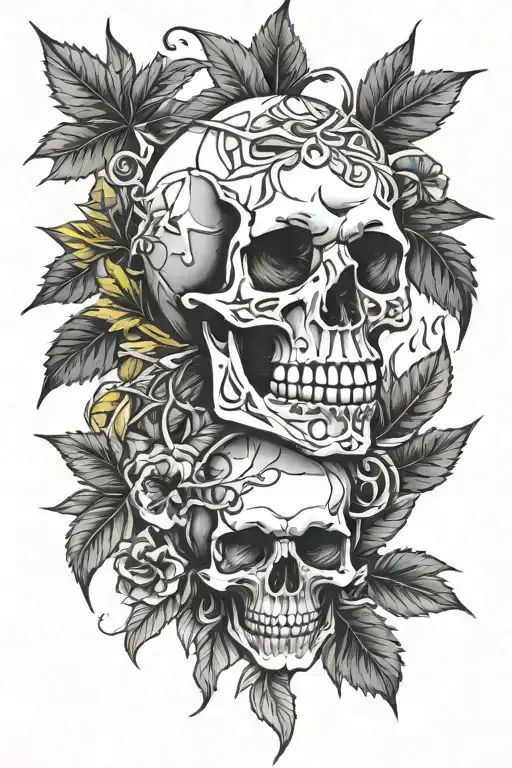 Skull Smoking Weed Leaf Intertwined