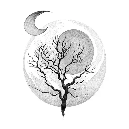 Dying Tree Fire Moon