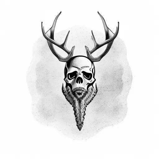 Skull With A Beard And Elk Antlers
