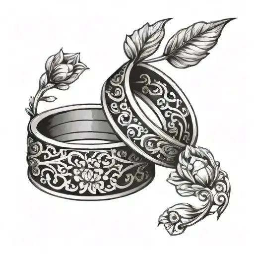 Interlocking Wedding Rings With Intricate Floral Patterns Intertwined