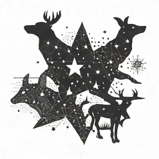 A Constellation Of Animal Silhouettes Forming A Unique Star Map