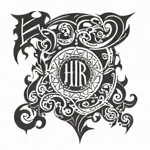 Black Flames Shoulder Tattoo Surrounding Letters H And R In Hebrew