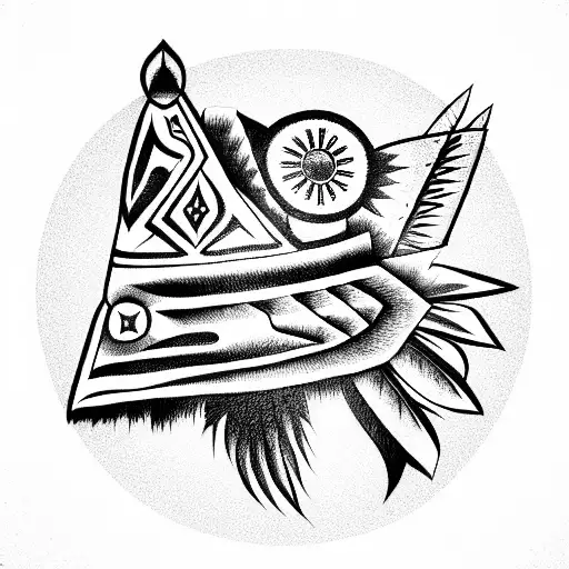 Native American Headress On Hatchetman