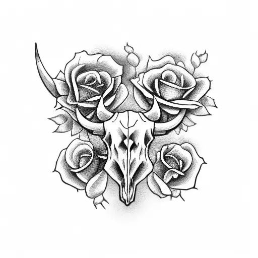 Bull Skull Texas With Roses