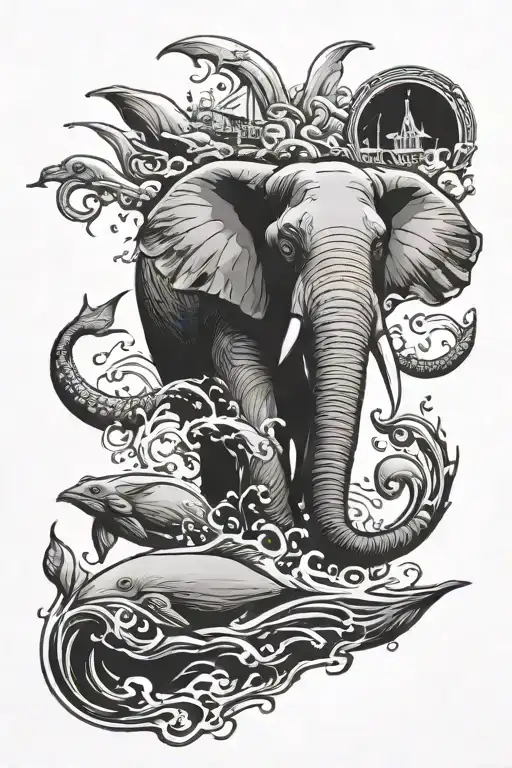 Elephant And Whale Emerging Representing Imagination