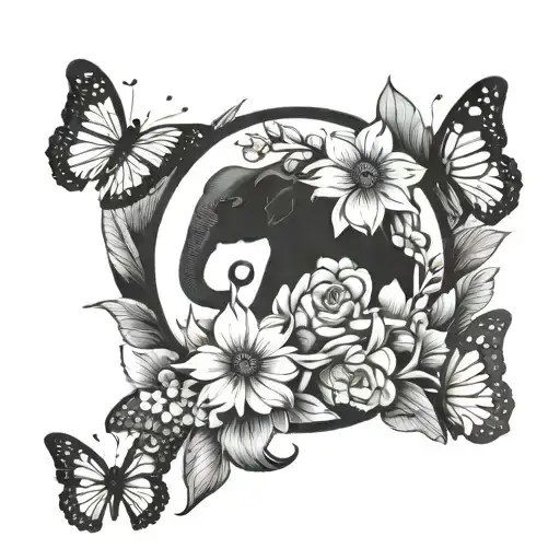 Flowers Butterflies Elephant