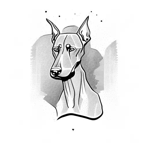 A Doberman Silhouette With Egyptian Hieroglyphics Incorporated Into The Design