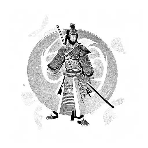 Samurai Warrior Wielding A Sword With A Crow Perched On Their Shoulder