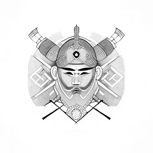 Japanese Samurai Warrior With Geometric Patterns Inspired By Mathematics