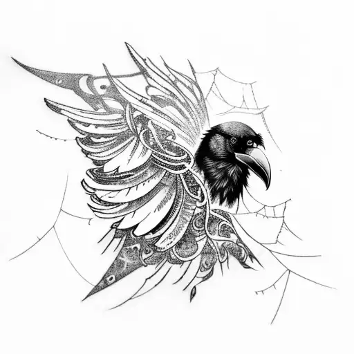 A Hauntingly Beautiful Raven With Dark Feathers And A Crown Of Spider Lilies