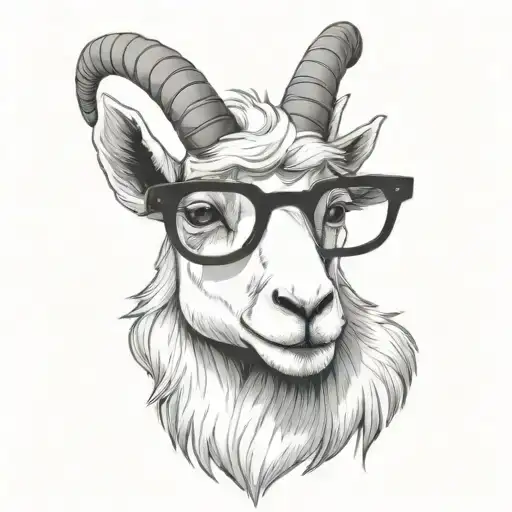 Cute Cartoon Goat With Black Glasses With Black Lens