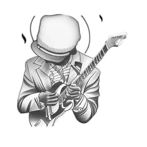 A Mysterious Black Man Playing A Guitar With A Storm In The Background